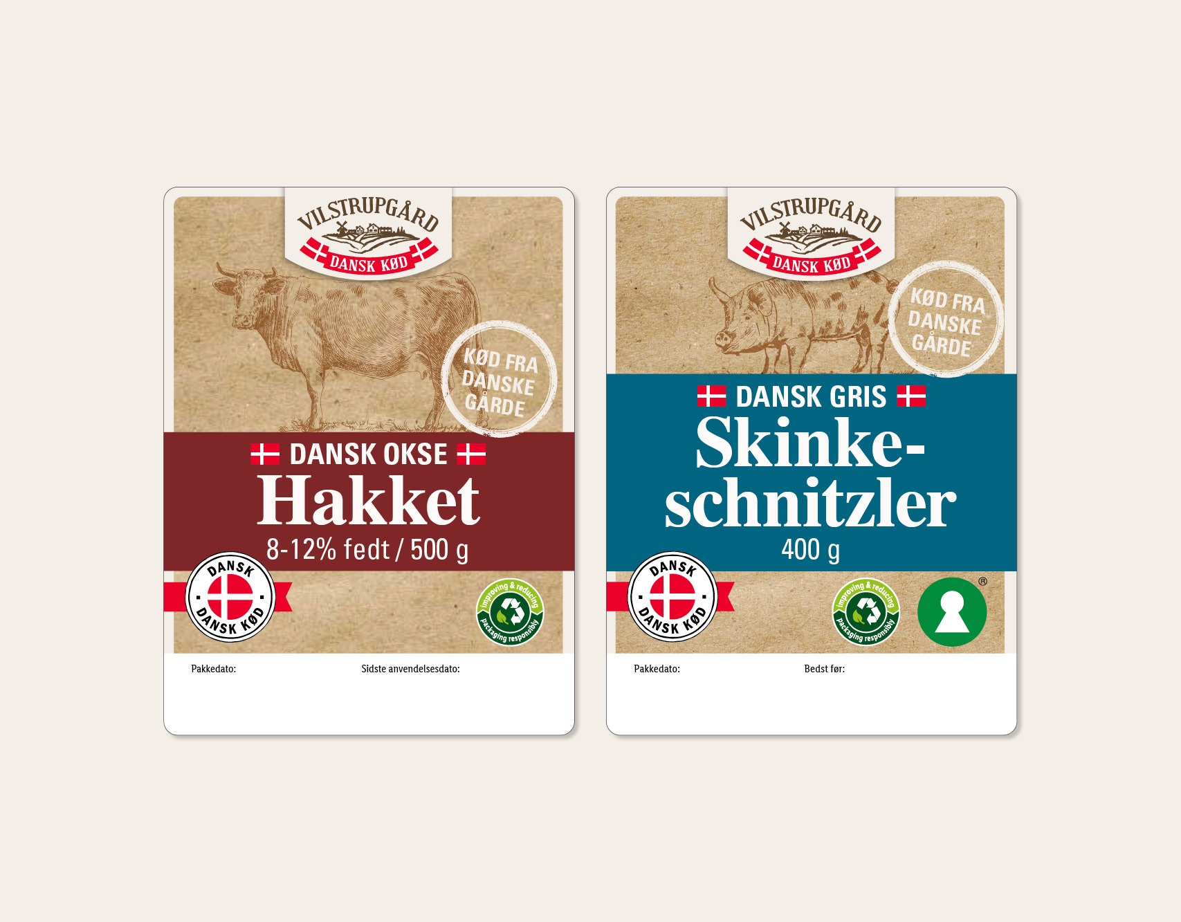 Vilstrupgaard visuel identitet etiketter