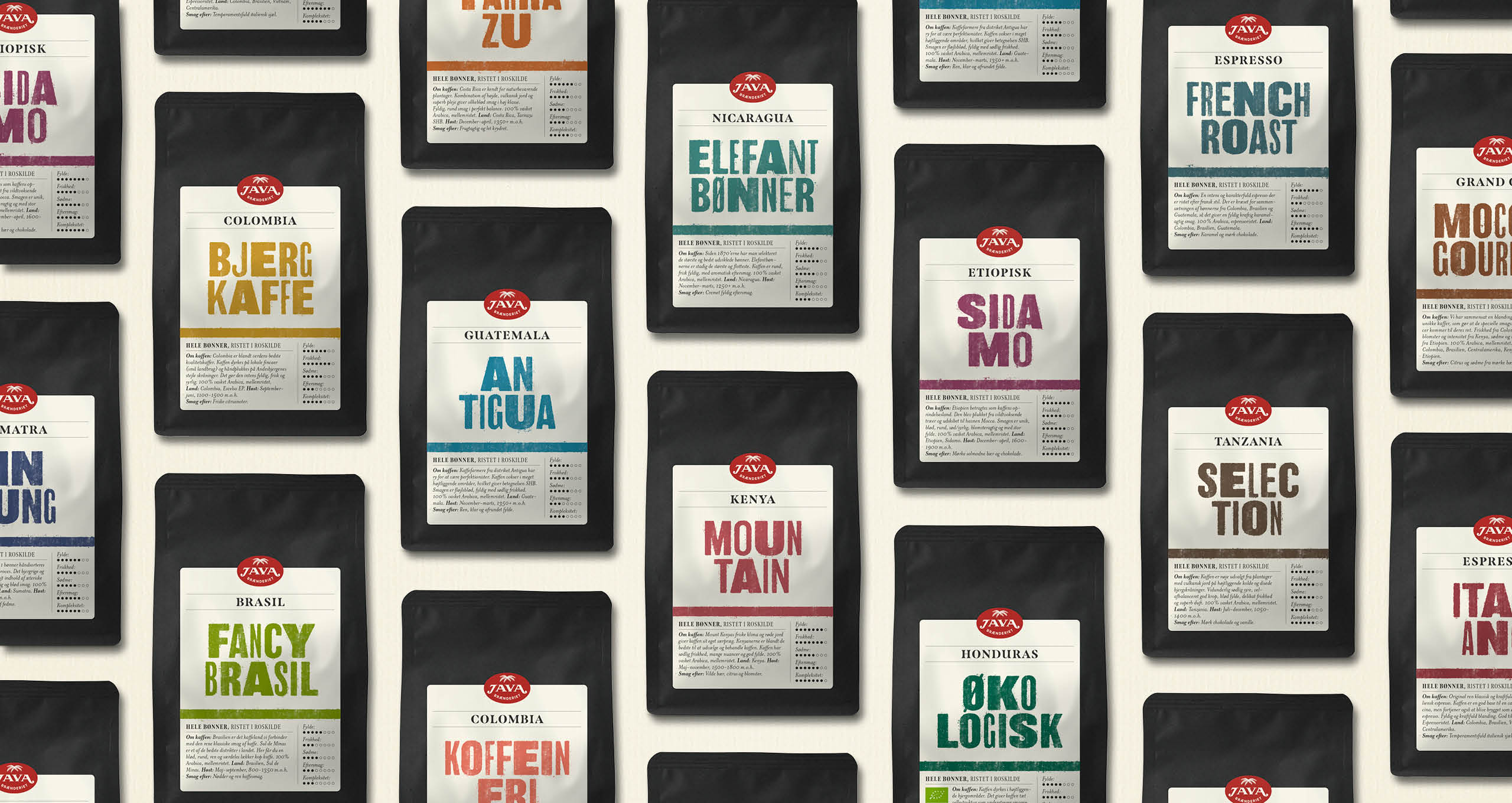Java Brænderiet - specialkaffer - alle varianter - emballagedesign - Cameleon Creatives A/S