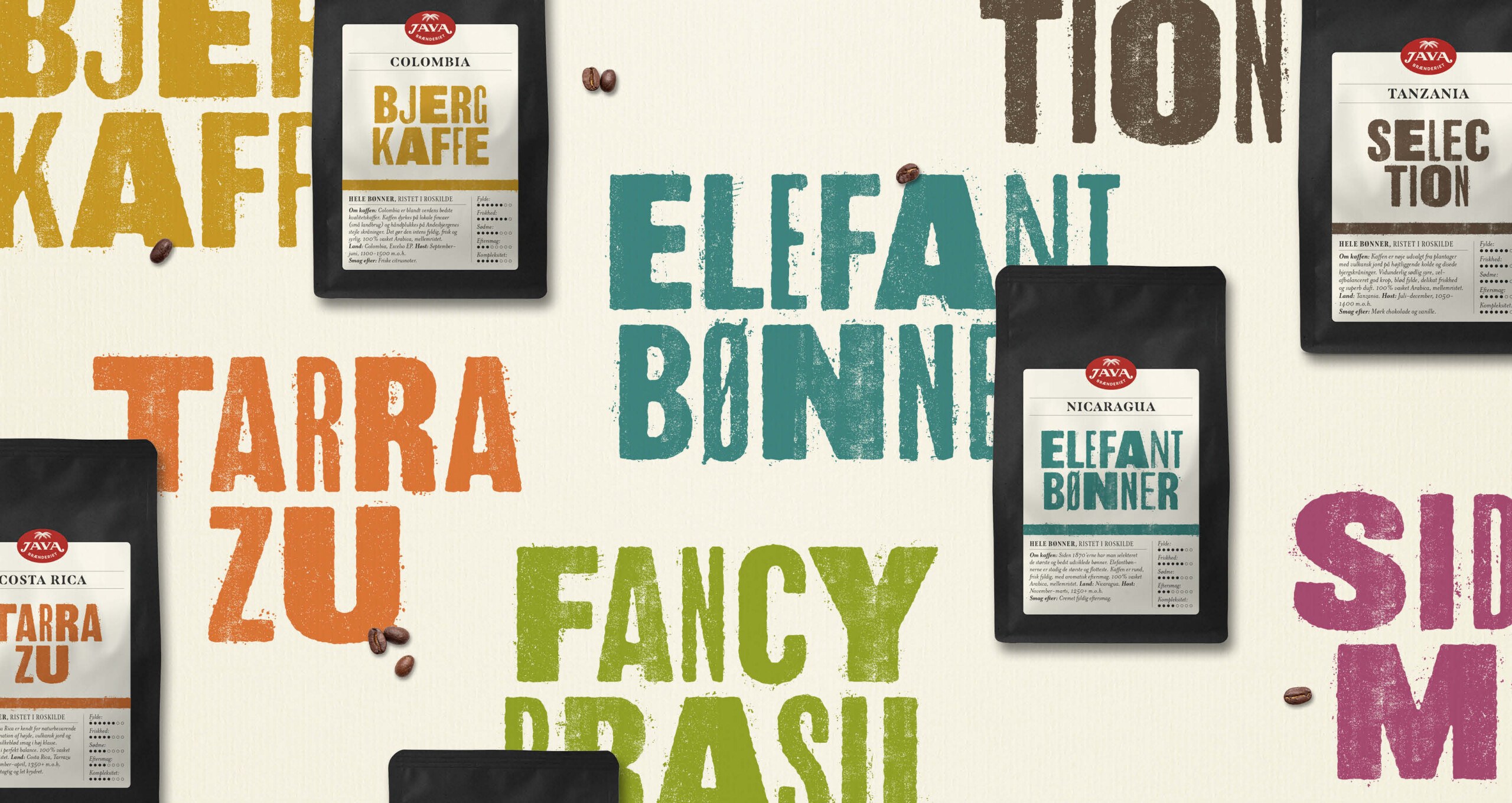 Java Brænderiet - specialkaffer - grafisk tapet - emballagedesign - Cameleon Creatives A/S