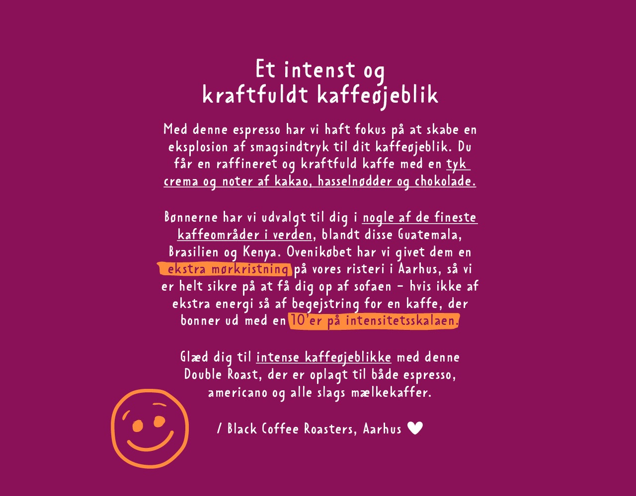 Black Coffee Roasters tekst til Double Roast emballagedesign til hele kaffebønner